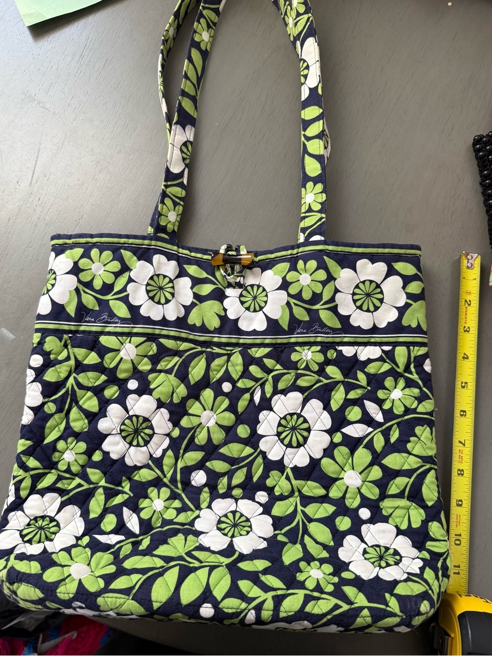 Vera Bradley tote bag retired "Lucky You" floral pattern resin button closure